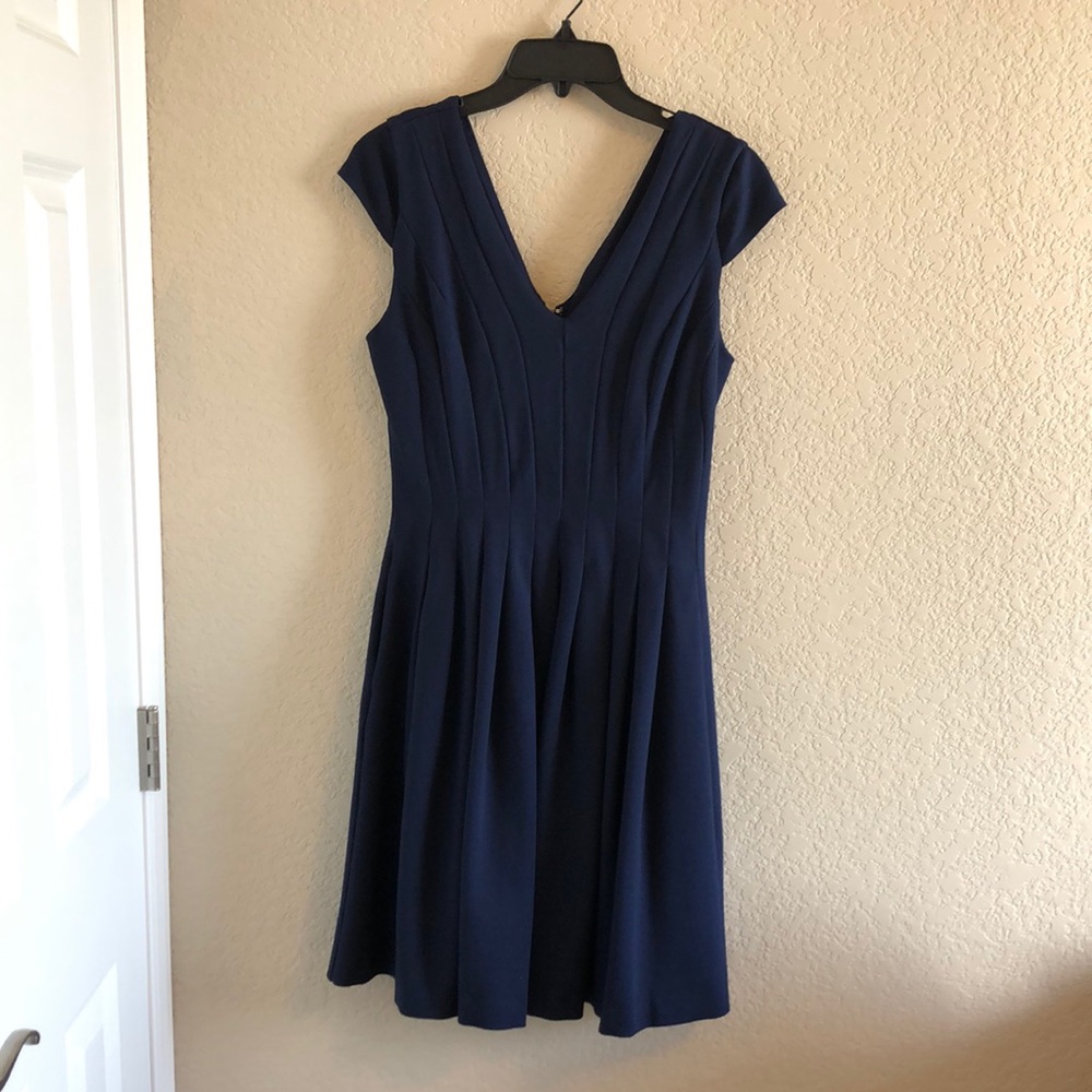 Navy blue Cap Sleeve A-line Dress with pockets